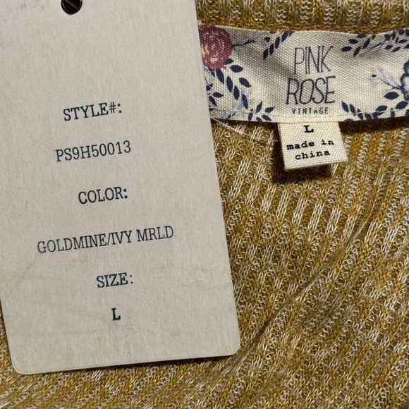 New Pink Rose Womens Dress size Large Short Ruffle Sleeve T Shirt Ribbed Yellow - Picture 5 of 6